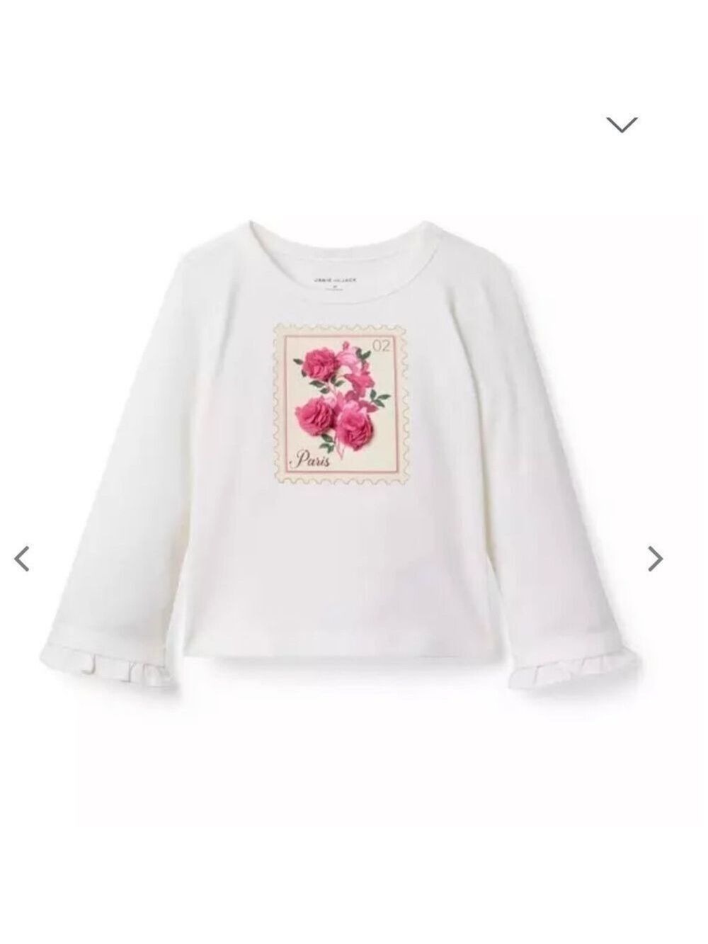 Janie and Jack White Long Sleeve Tee with Pink Floral Stamp